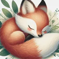W2A Cute Fox Cub Sleeps in a Bed of Leaves Baby Shower