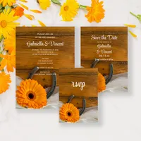 Orange Daisy and Horseshoe Country Western Wedding Stationery