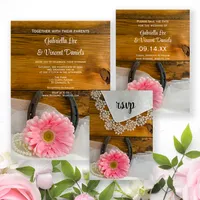 Pink Gerber Daisy and Horseshoe Country Western Wedding Stationery