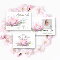 Pink Water Lily Watercolor Celebration of Life Invitation