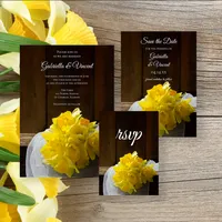 Rustic Daffodils and Barn Wood Country Wedding Stationery Collection