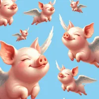 W2A Cute Pigs Flying Blissfully in Sunny Blue Skies