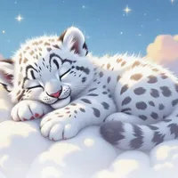 W2A Cute Snow Leopard Cub Sleeps on Clouds Baby Shower