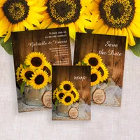 Yellow Sunflowers and Garden Watering Can Barn Wedding Stationery