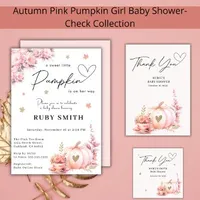 Blush Pink Pumpkin Gold Leafs Autumn Baby Shower