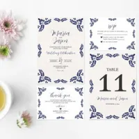 Mexican Talavera Blue Floral Minimalist Wedding