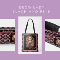 Deco Lady Black and Pink with Flowers Accessory Pouch