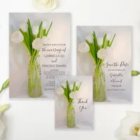 White Tulips in Vintage Bottle Spring Wedding Stationery Collection