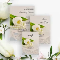 White Tulip, Pearls and Rings Spring Wedding Stationery Collection