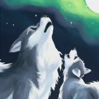 W2A Cute Wolf Father and Pup Howl at Full Moon