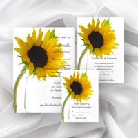 Yellow Sunflower on White Wedding Stationery