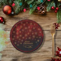 Elegant Pattern RED GOLD Merry Christmas Paper Plates