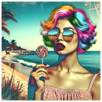 Beautiful Retro Pop Art Woman with Lollipop