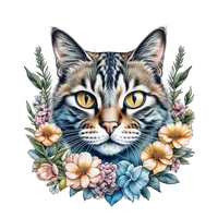 Tabby Cat and Flowers