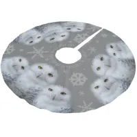 Funny Owl I Want for Christmas Snowy Owls Family Brushed Polyester Tree Skirt