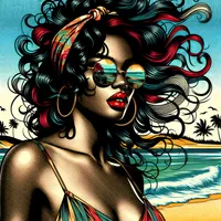 Retro Woman on Beach Comic Style Pop Art